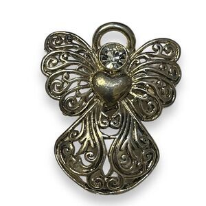 MJ Marie Jennifer Angel Brooch Pin Necklace Pendant Womens Silver Vintage Signed